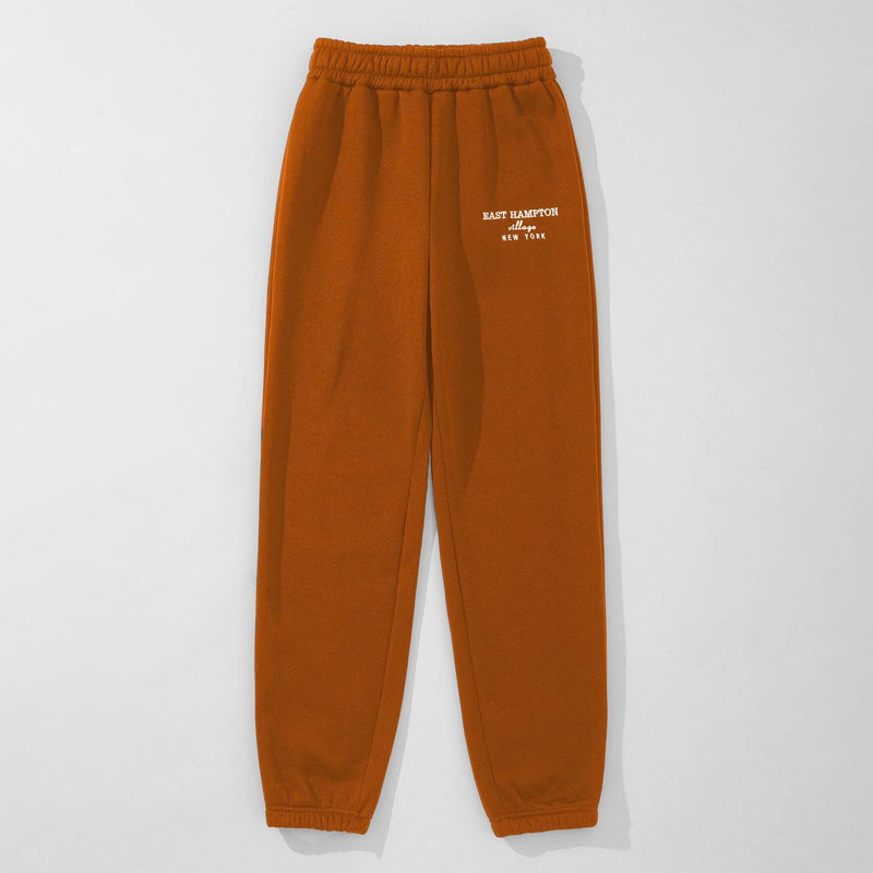 Letter Embroidery Elastic Waist Thermal Lined Sweatpants