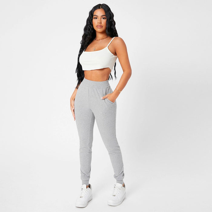 Slant Pocket High Waist Solid Joggers