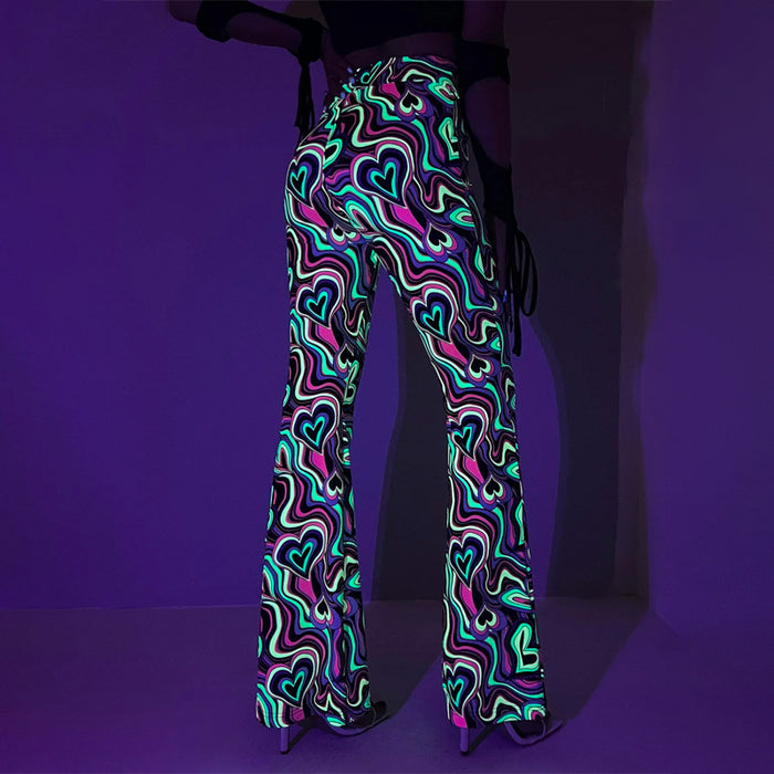 Reflective Allover Print Flare Leg Pants