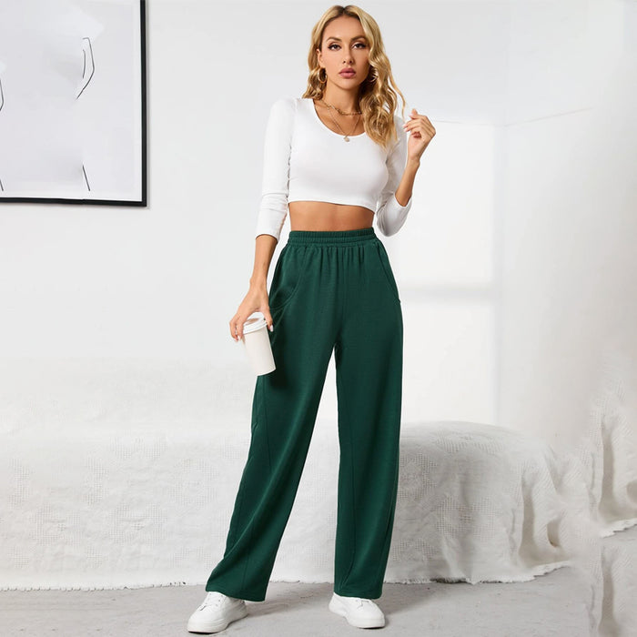 Solid Long Elastic Waist Loose Sweatpants