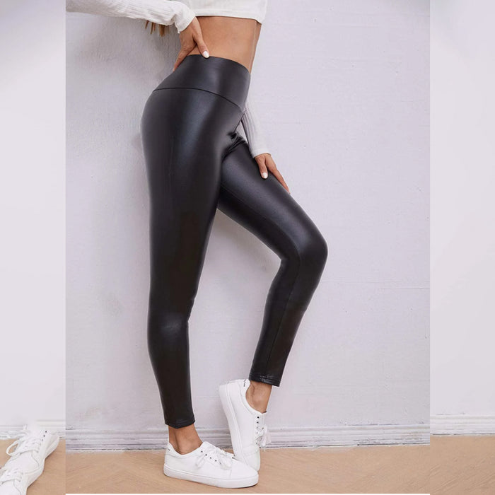 Solid Skinny PU Leather Pants