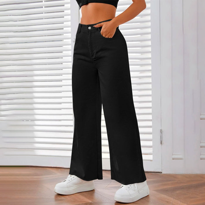 Solid Zipper Fly Wide Leg Pants