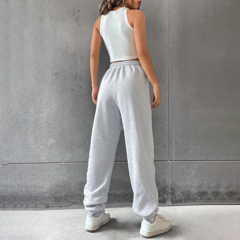 Letter Patched Drawstring Waist Sweatpants