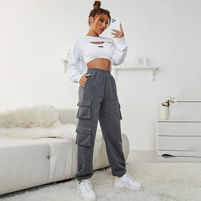 Flap Pocket Side Solid Sweatpants