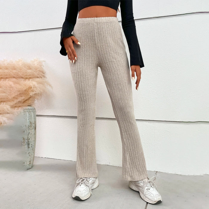 High Waist Ribbed Knit Flare Leg Pants