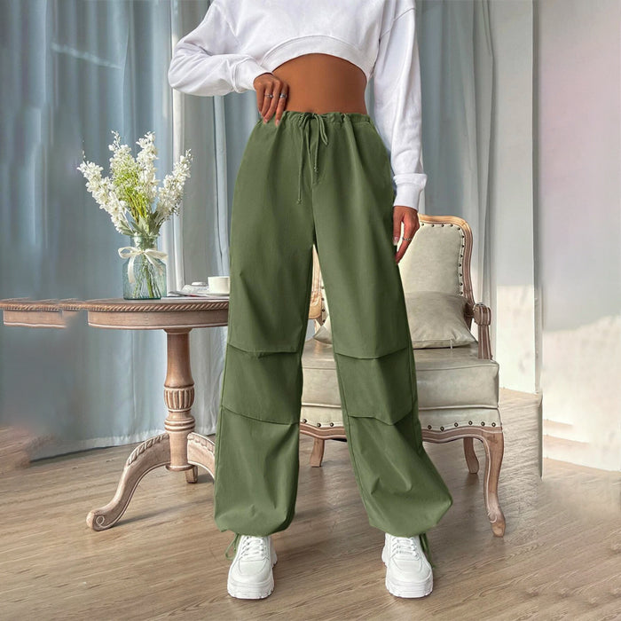 Drawstring Waist Pocket Parachute Pants