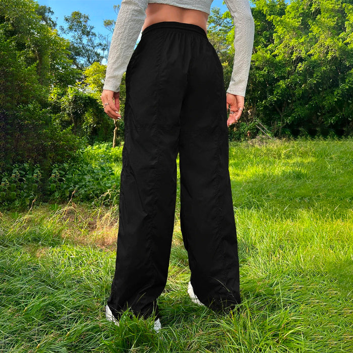 Solid Drawstring Waist Parachute Pants