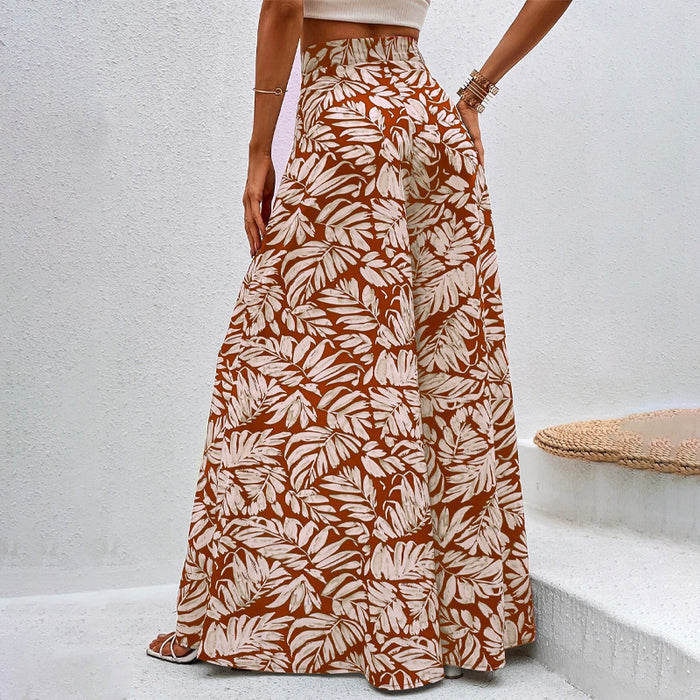 Tropical Print Wide Leg Pants