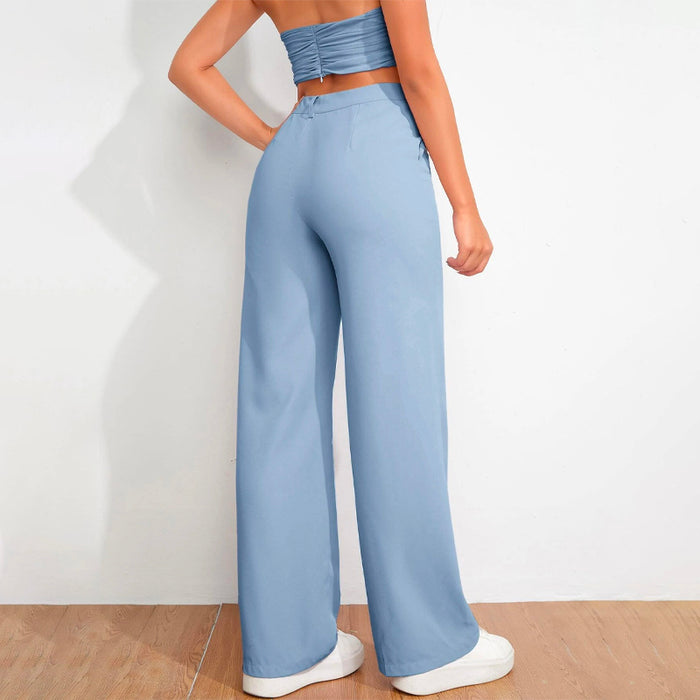 Solid High Waist Straight Leg Pants