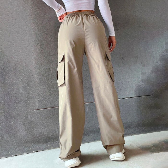 Solid High Waist Flap Pocket Cargo Pants