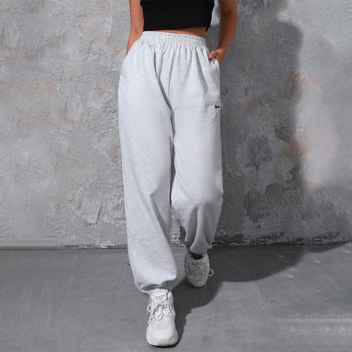 Letter Embroidery Slant Pocket Sweatpants