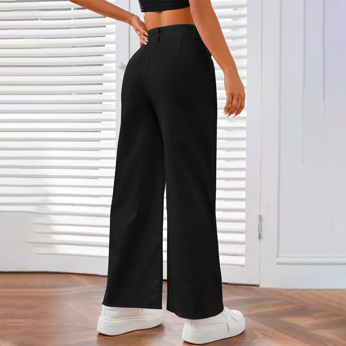 Solid Zipper Fly Wide Leg Pants