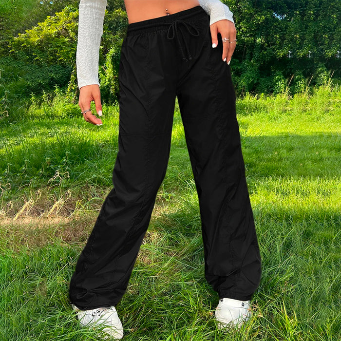 Solid Drawstring Waist Parachute Pants