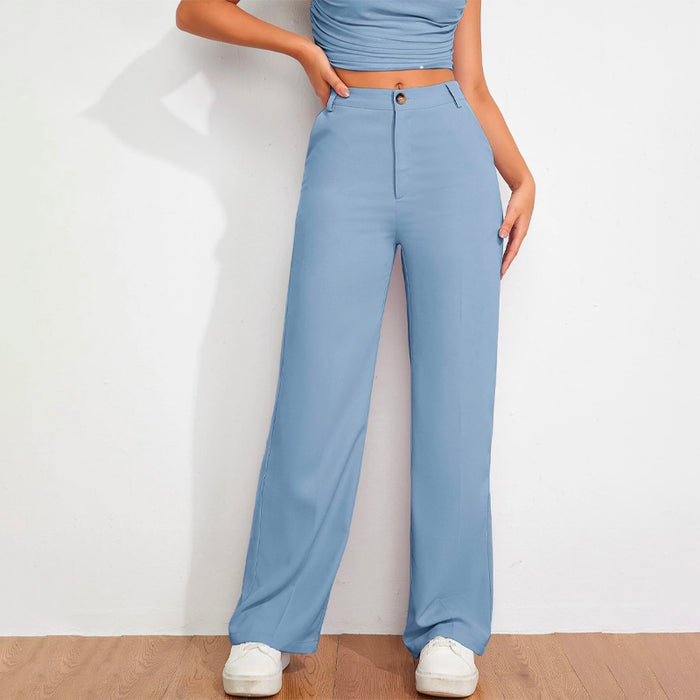 Solid High Waist Straight Leg Pants