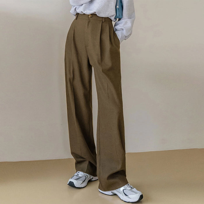 High Waist Slant Pocket Fold Pleated Pants