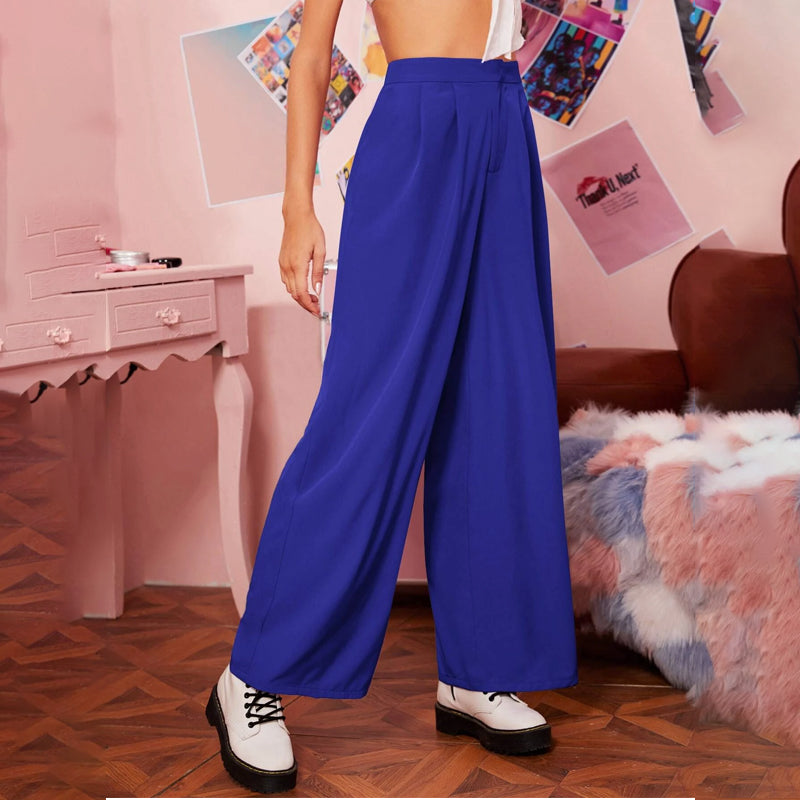 Zipper Fly Fold Pleated Palazzo Pants