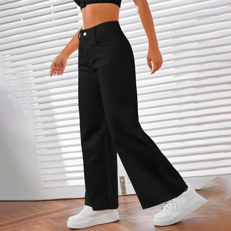 Solid Zipper Fly Wide Leg Pants