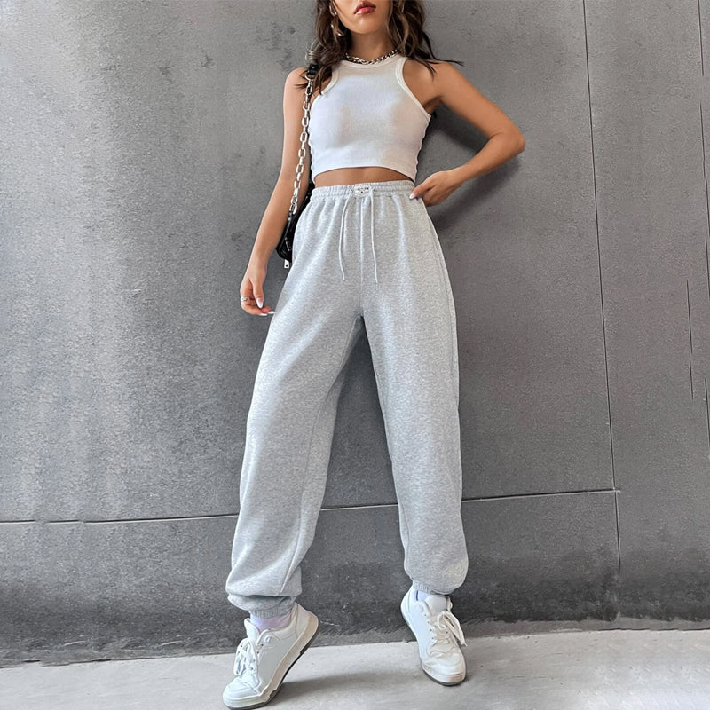 Letter Patched Drawstring Waist Sweatpants