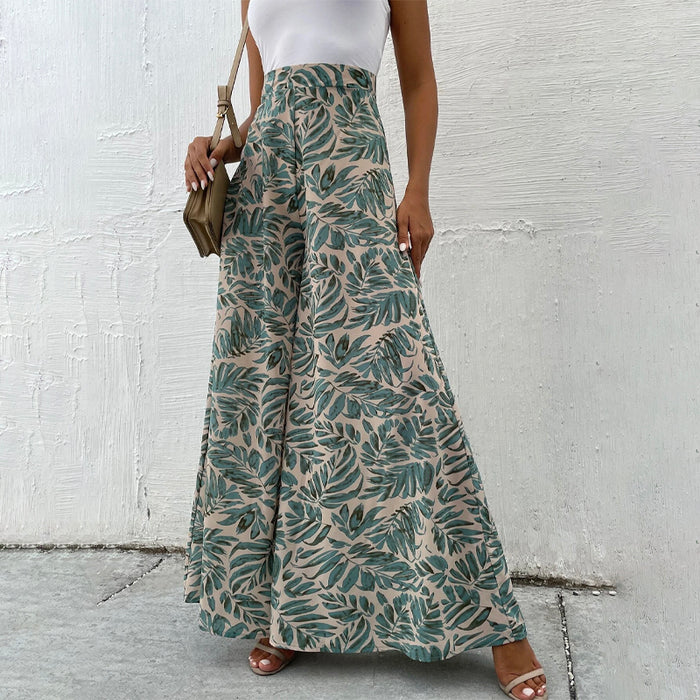 Tropical Print Wide Leg Pants