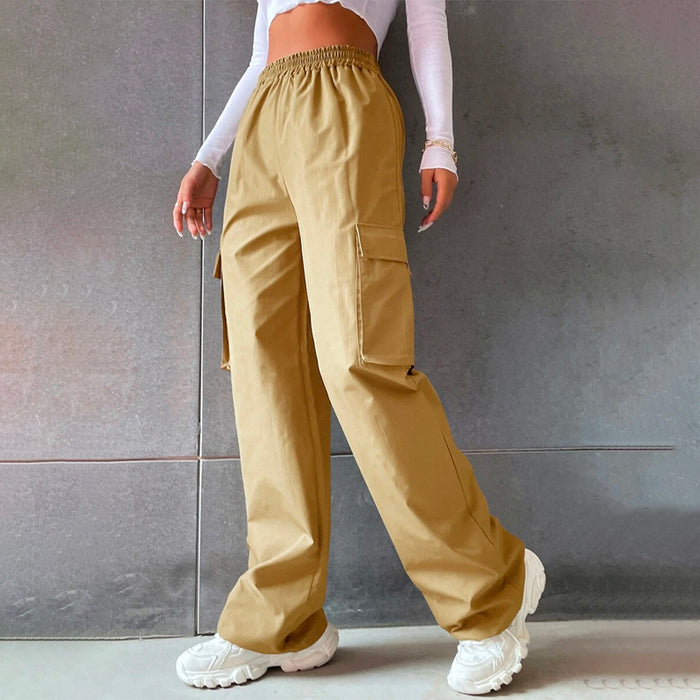 Solid High Waist Flap Pocket Cargo Pants