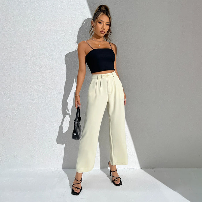 High Waist Plicated Detail Casual Pants