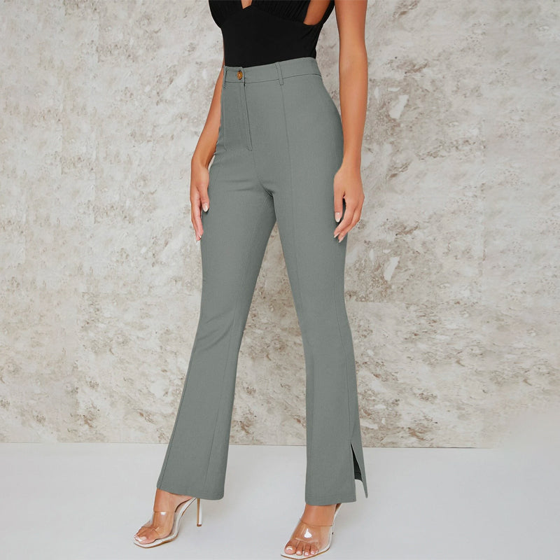 Slit Hem Inverted Seam High-Rise Split Pants