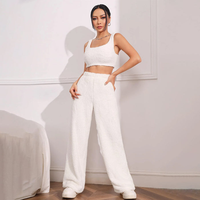 Fur High Waist Straight Leg Pants