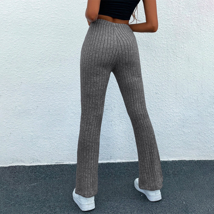 High Waist Ribbed Knit Flare Leg Pants