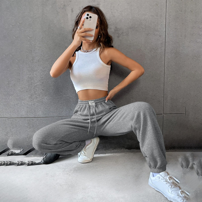 Letter Patched Drawstring Waist Sweatpants