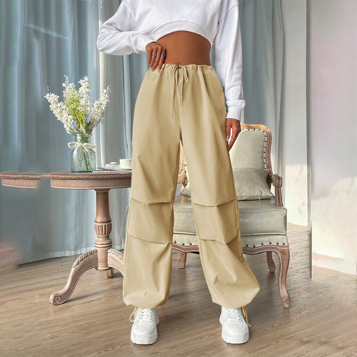 Drawstring Waist Pocket Parachute Pants