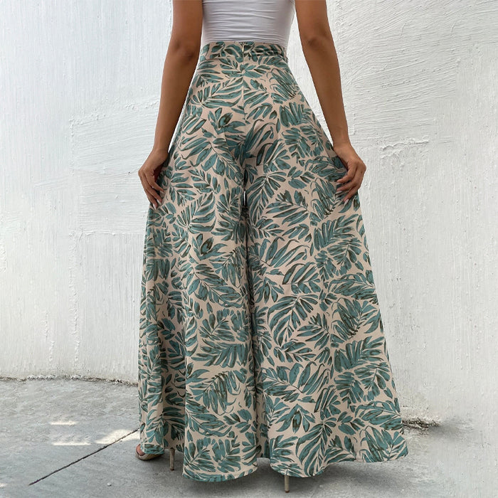 Tropical Print Wide Leg Pants