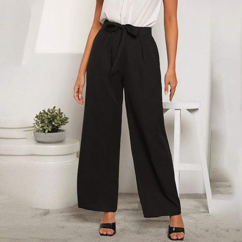 Solid Drawstring Waist Wide Leg Pants