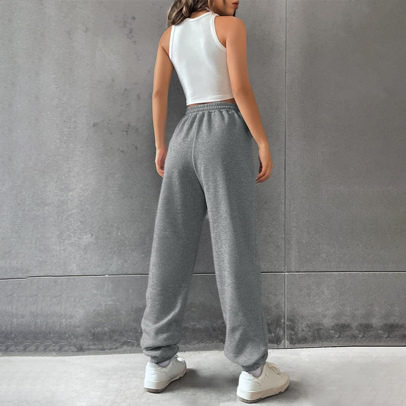 Letter Patched Drawstring Waist Sweatpants