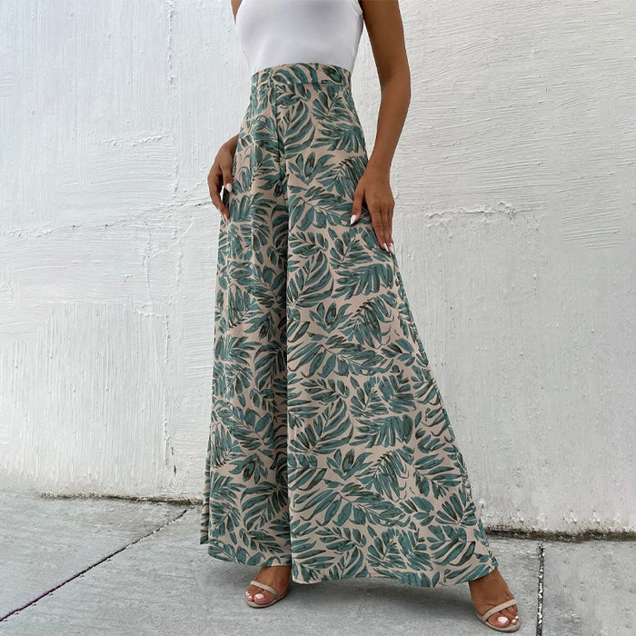 Tropical Print Wide Leg Pants