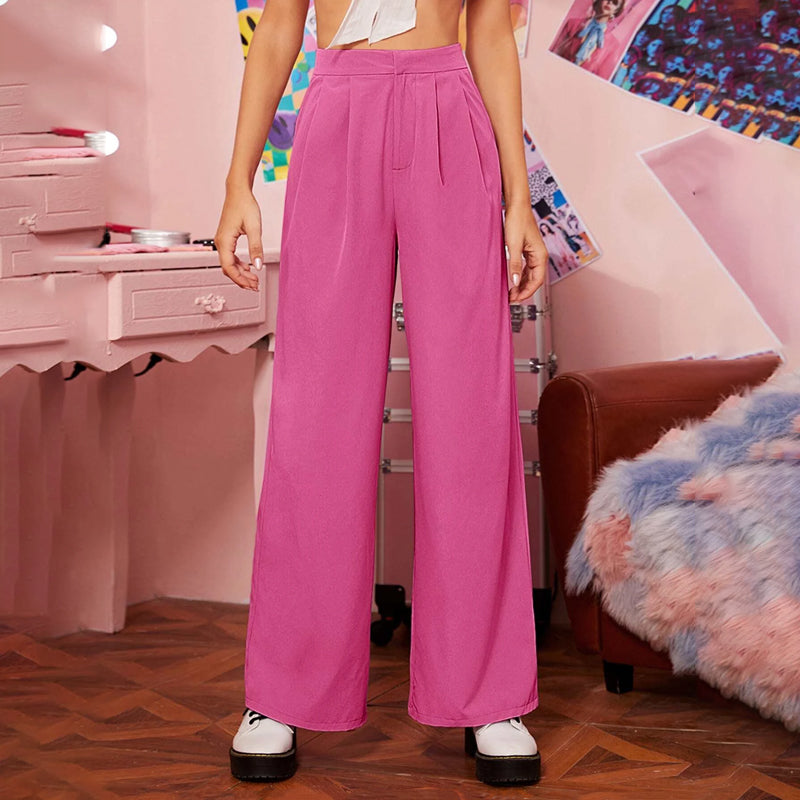 Zipper Fly Fold Pleated Palazzo Pants