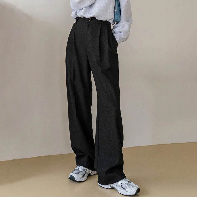High Waist Slant Pocket Fold Pleated Pants