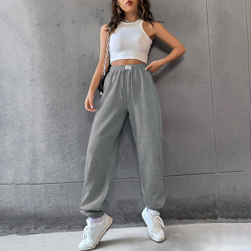 Letter Patched Drawstring Waist Sweatpants