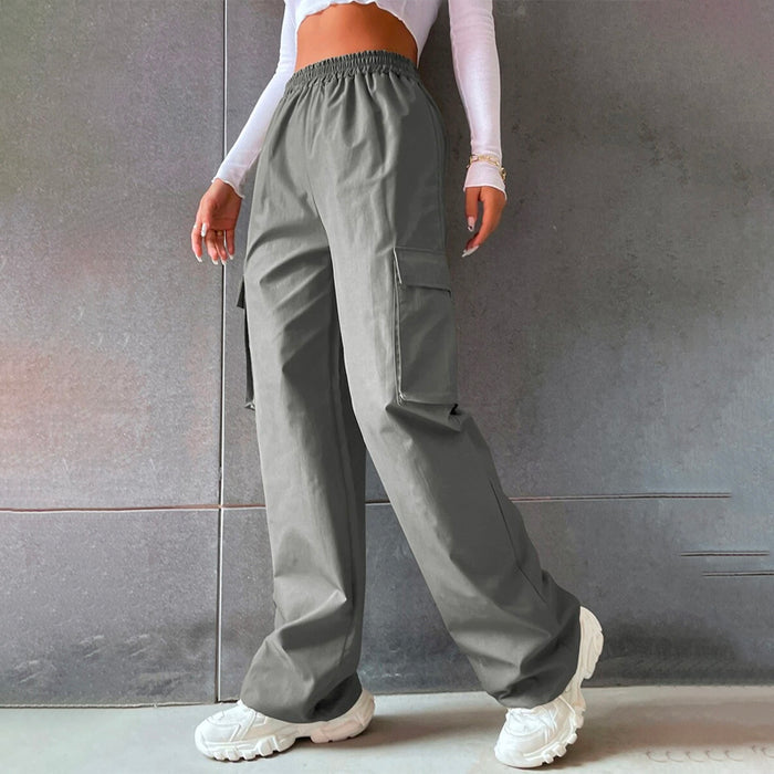 Solid High Waist Flap Pocket Cargo Pants