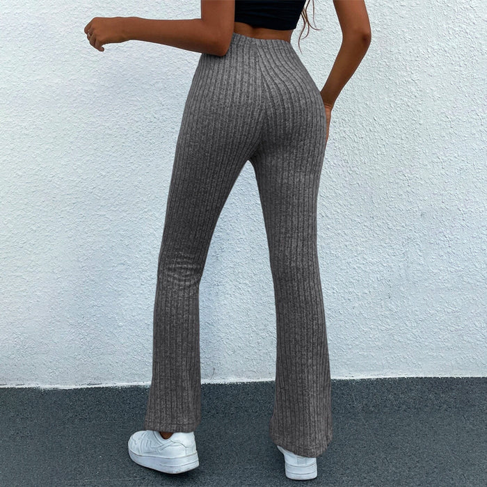 High Waist Ribbed Knit Flare Leg Pants