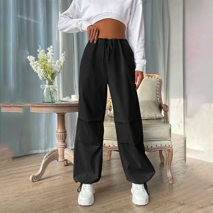 Drawstring Waist Pocket Parachute Pants