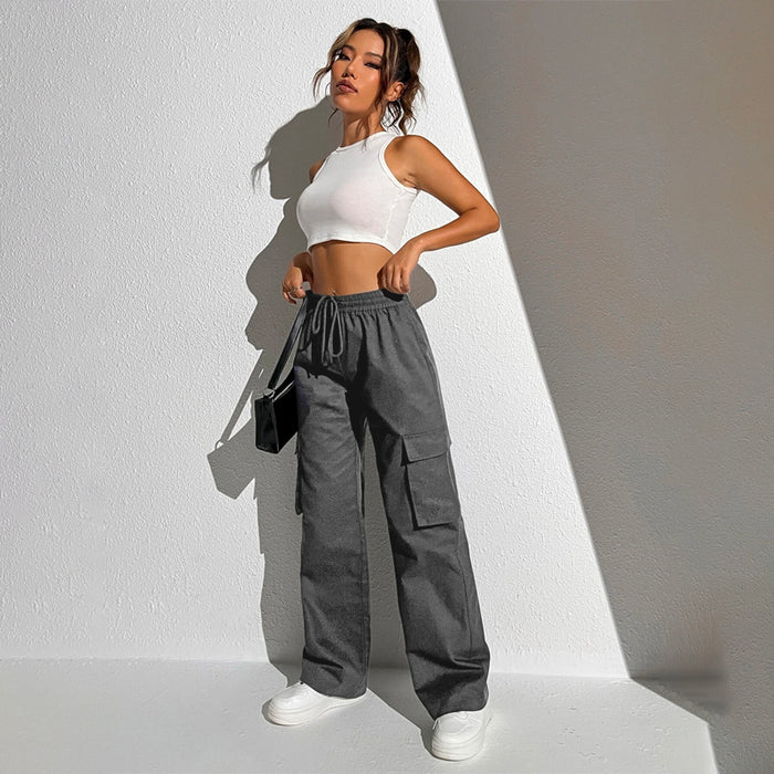 Flap Pocket Drawstring Waist Cargo Pants