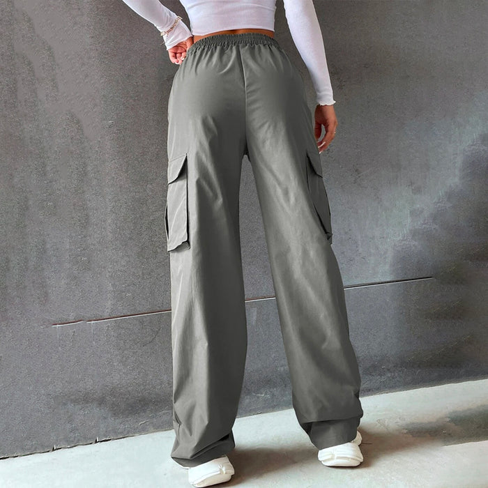 Solid High Waist Flap Pocket Cargo Pants