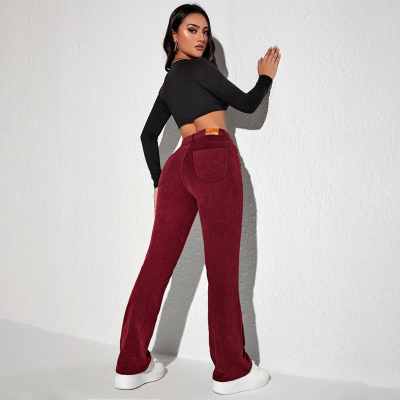 Letter Patched Flare Leg Pants