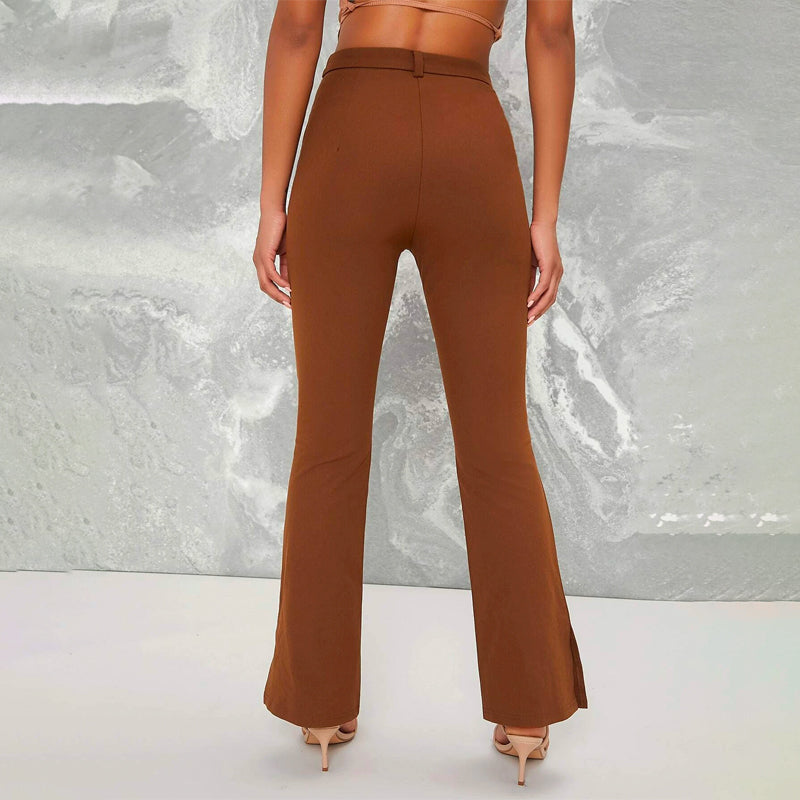 Slit Hem Inverted Seam High-Rise Split Pants