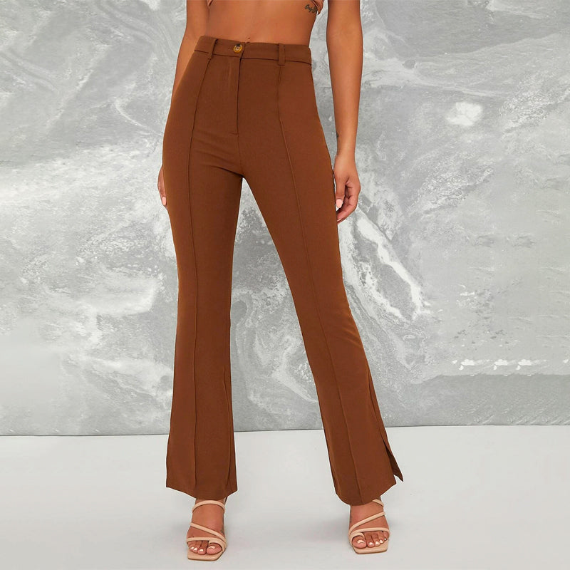 Slit Hem Inverted Seam High-Rise Split Pants