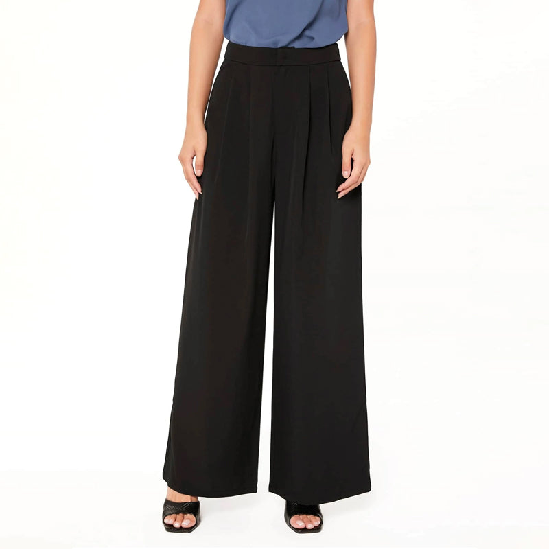 Zipper Fly Fold Pleated Palazzo Pants