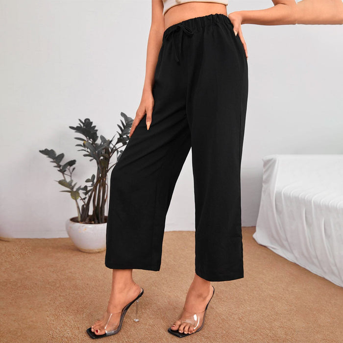 Petite High Waist Knot Front Wide Leg Pants