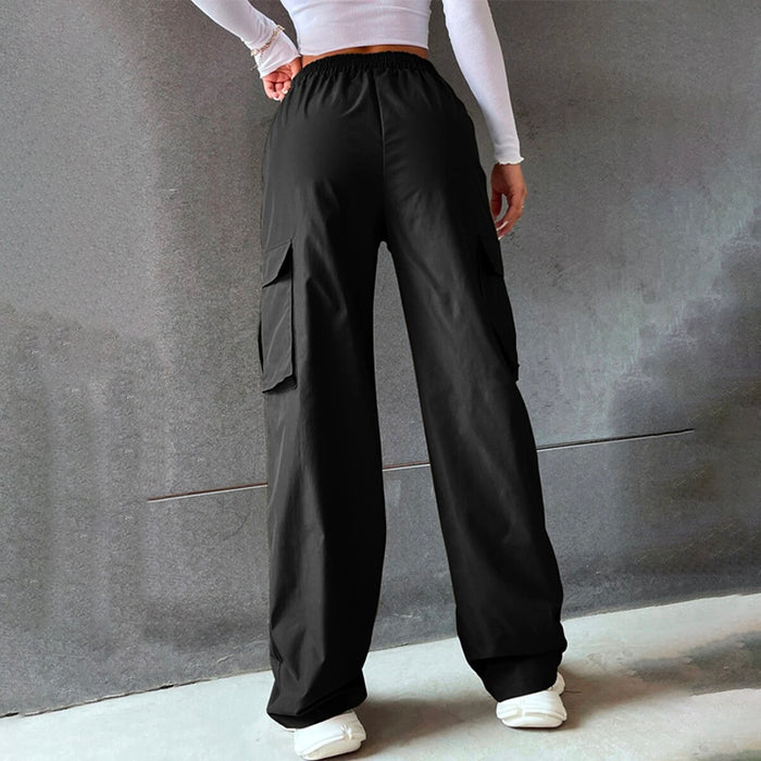 Solid High Waist Flap Pocket Cargo Pants