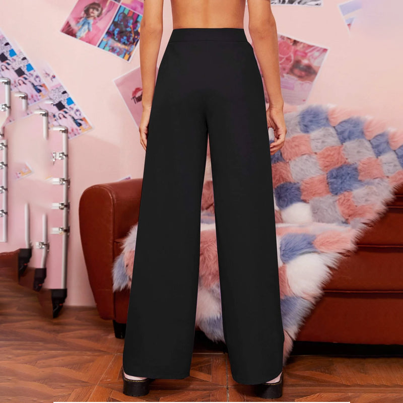 Zipper Fly Fold Pleated Palazzo Pants