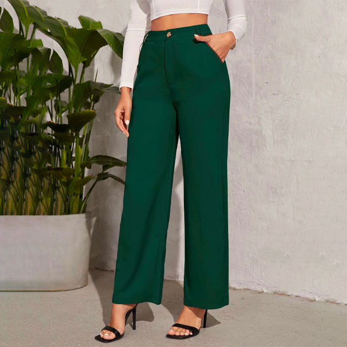 Solid High Waist Straight Leg Pants